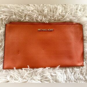 Michael Kors Tangerine Zippered pouch Large Wristlet Classic Pebbled Leather